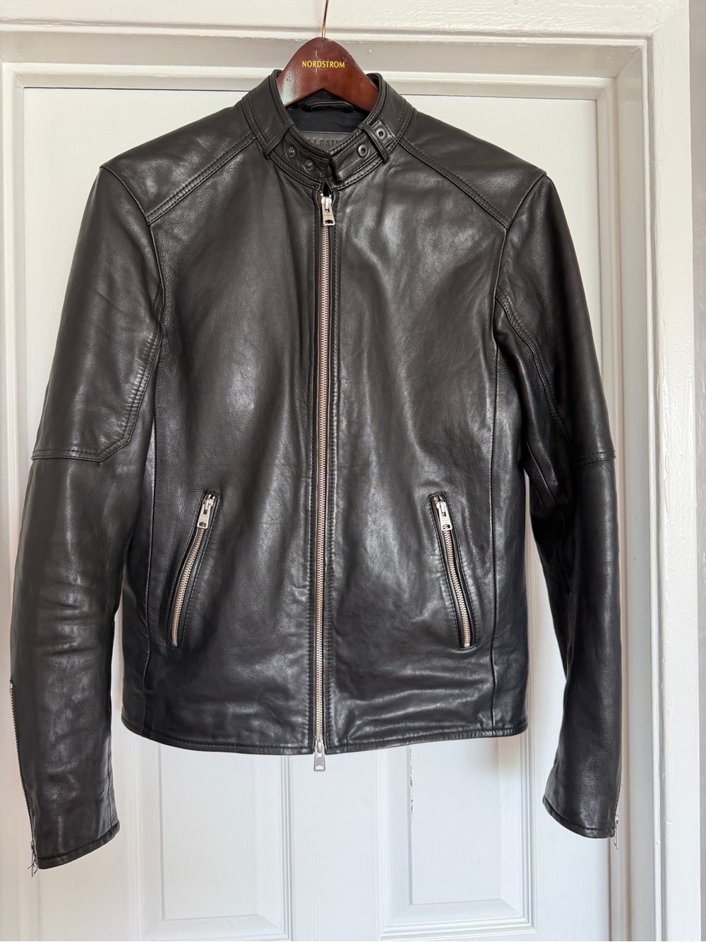 AllSaints Cora Black Leather Bomber Jacket